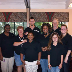 coaches and youth bowlers at breakfast